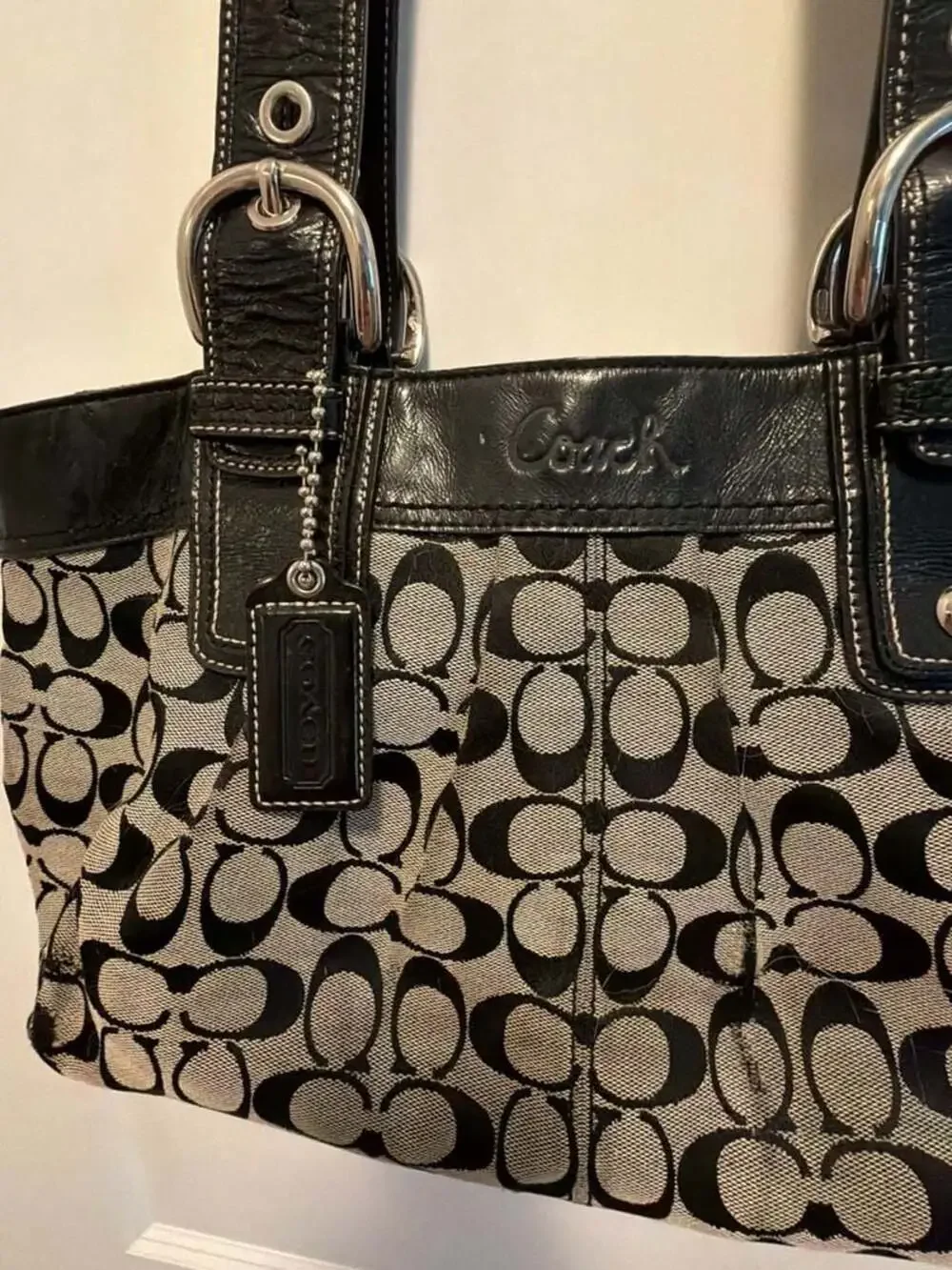 Coach Signature Canvas and Patent Leather Shoulder Bag
